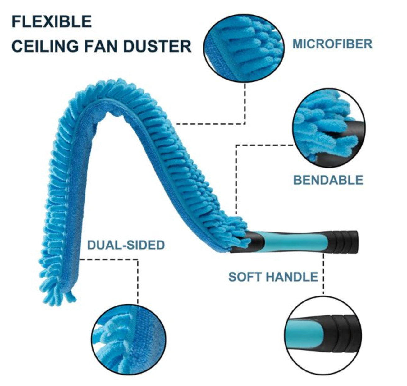 20 Foot High Ceiling Fan Duster with 5-12 Foot Extension Pole, Extendable Reusable Cobweb, Feather, Window Cleaning Squeegee Kit