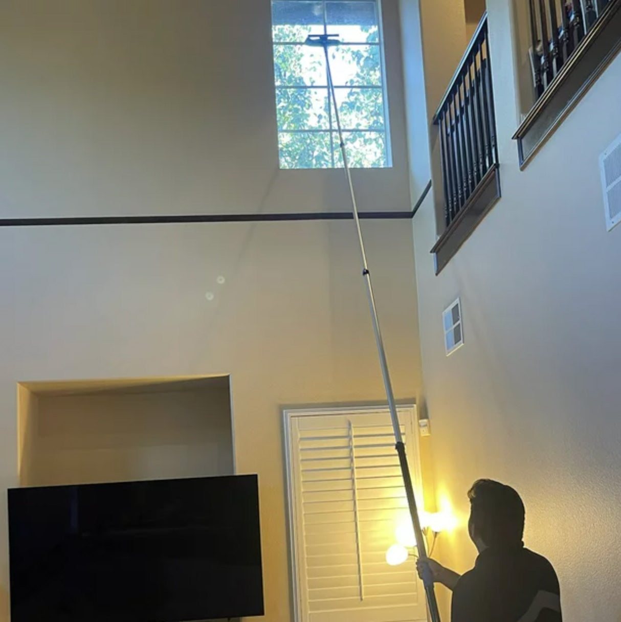 20 Foot High Ceiling Fan Duster with 5-12 Foot Extension Pole, Extendable Reusable Cobweb, Feather, Window Cleaning Squeegee Kit