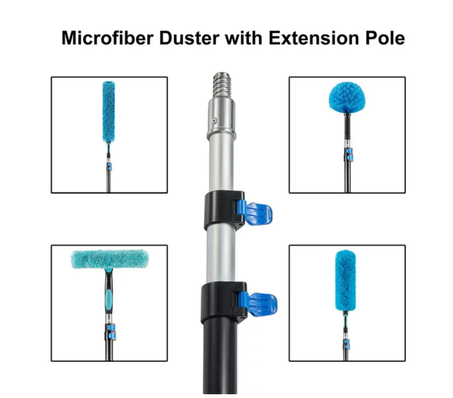30 Foot High Ceiling Fan Duster with 6-18 Foot Extension Pole, Extendable Reusable Cobweb, Feather, Window Cleaning Squeegee Kit