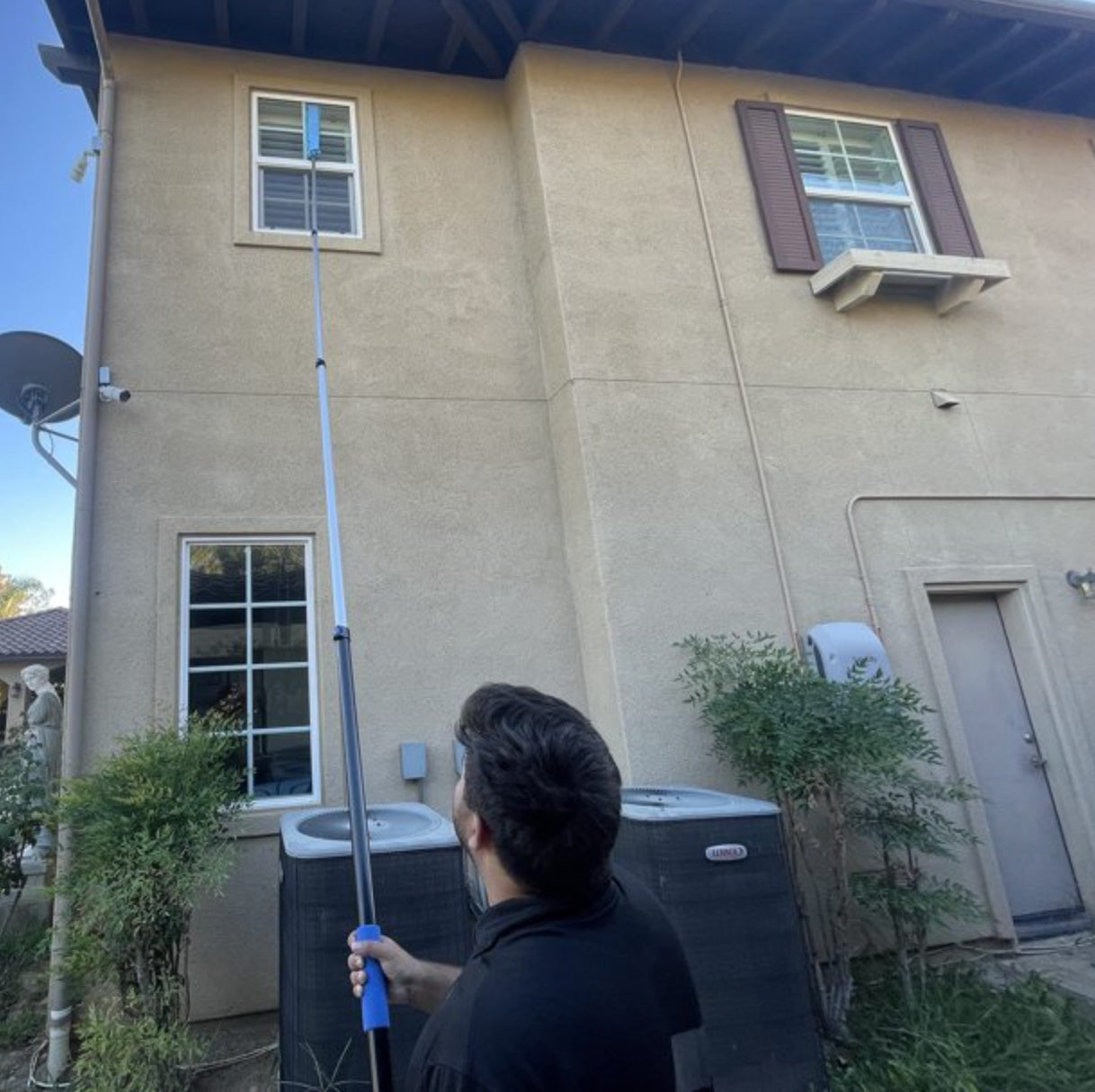 30 Foot High Ceiling Fan Duster with 6-18 Foot Extension Pole, Extendable Reusable Cobweb, Feather, Window Cleaning Squeegee Kit